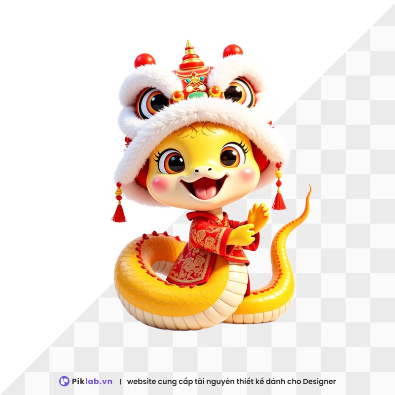 Design resource cute golden snake wearing a unicorn headdress mascot happy new year tet holiday isolated on transparent PNG Snake, con rắn dễ thương